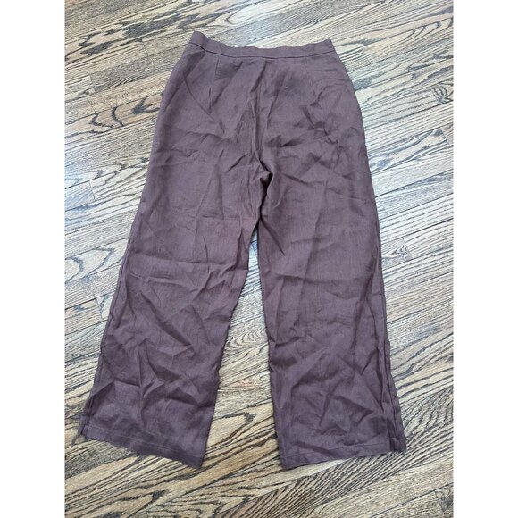 Grae Cove Brown 100% Linen Button Detail Relaxed Pants Size Large - Picture 4 of 4